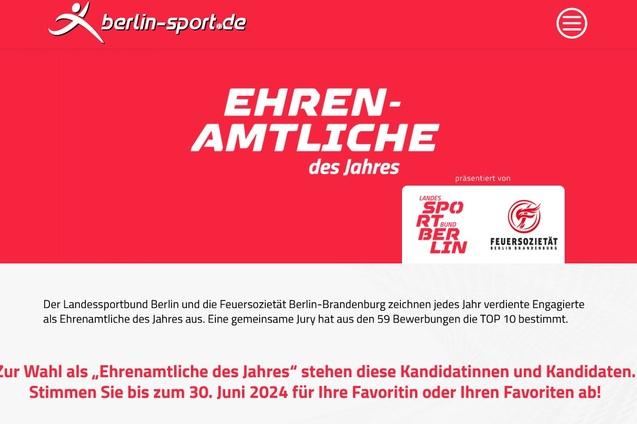 Grafik für die Wahl der „Ehrenamtlichen des Jahres“ mit Informationen über die Abstimmung und die Organisatoren in rot-weißer Farbgestaltung.