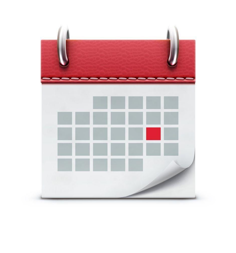 Digitaler Kalender mit roten Markierung auf einem bestimmten Datum, graue Kästchen auf weißem Hintergrund.