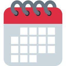 Grafische Darstellung eines Kalenders mit rotem oberen Rand und Spiralbindung, mit sichtbaren Datumsfeldern.