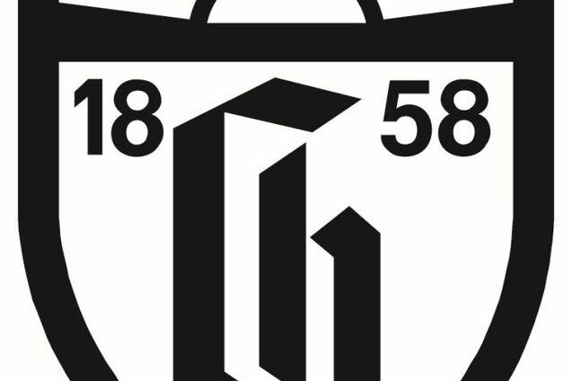 Schwarz-weißes Vereinswappen mit stilisierter Sonne und den Jahren „1858“, sowie einem großen „G“ in der Mitte.