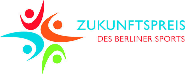 Logo des Zukunftspreises des Berliner Sports, bestehend aus bunten stilisierten Figuren und dem Schriftzug in verschiedenen Farben.